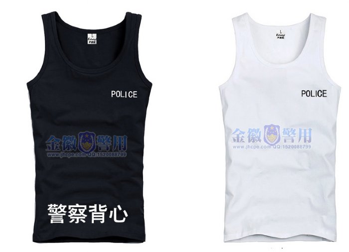 警用纯棉训练背心，警察圆领汗衫