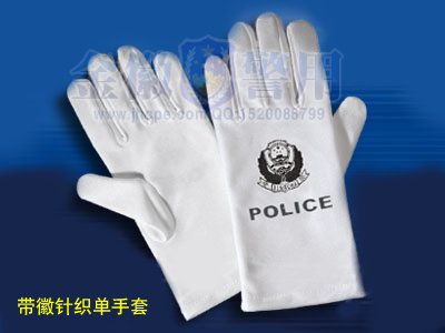 白色警察警徽针织手套