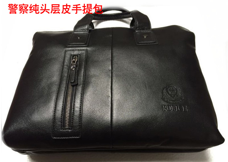 纯牛皮警察手提大包 头层真皮警用手提包 单肩文件包 警用皮包