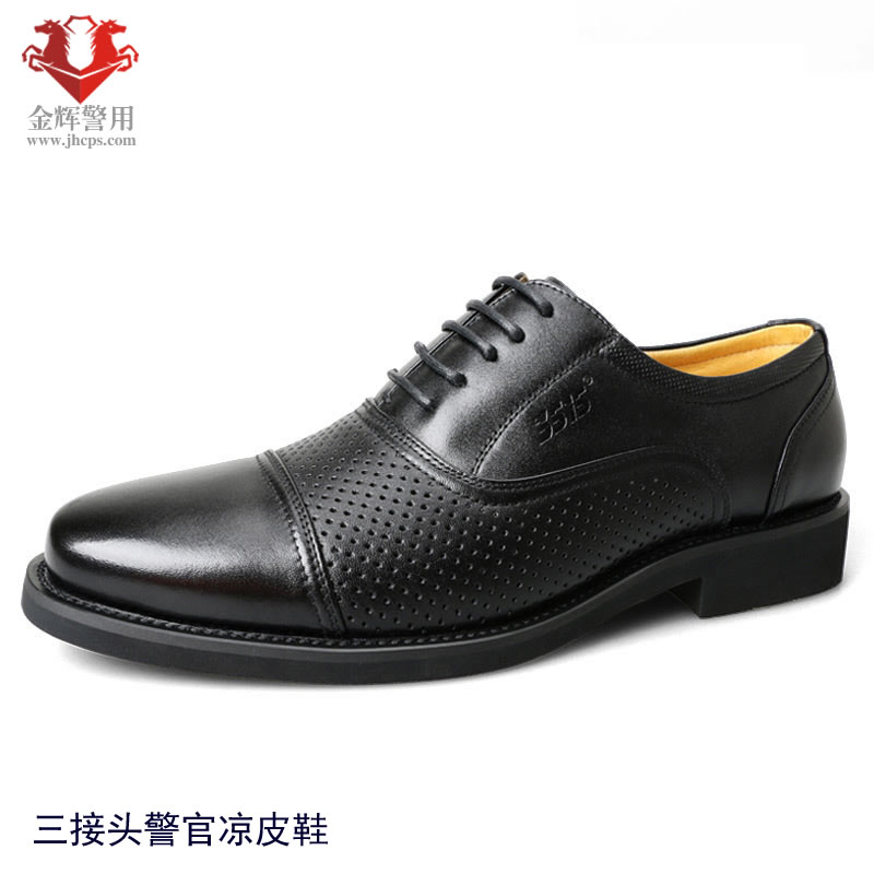 新款现役三接头警官系带凉皮鞋，镂空真皮士官皮鞋， 正品三节头警鞋、真皮警察凉鞋